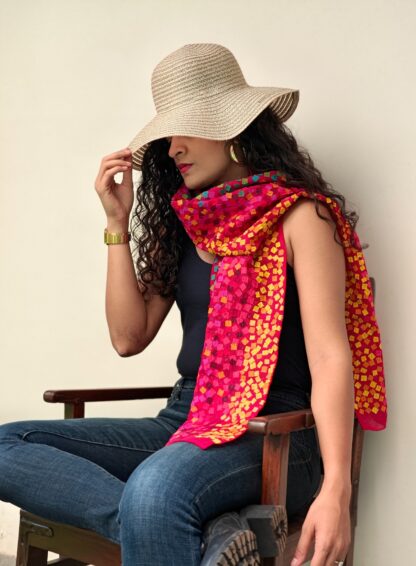 Calyz Red Stole with Collage Technique - Image 3
